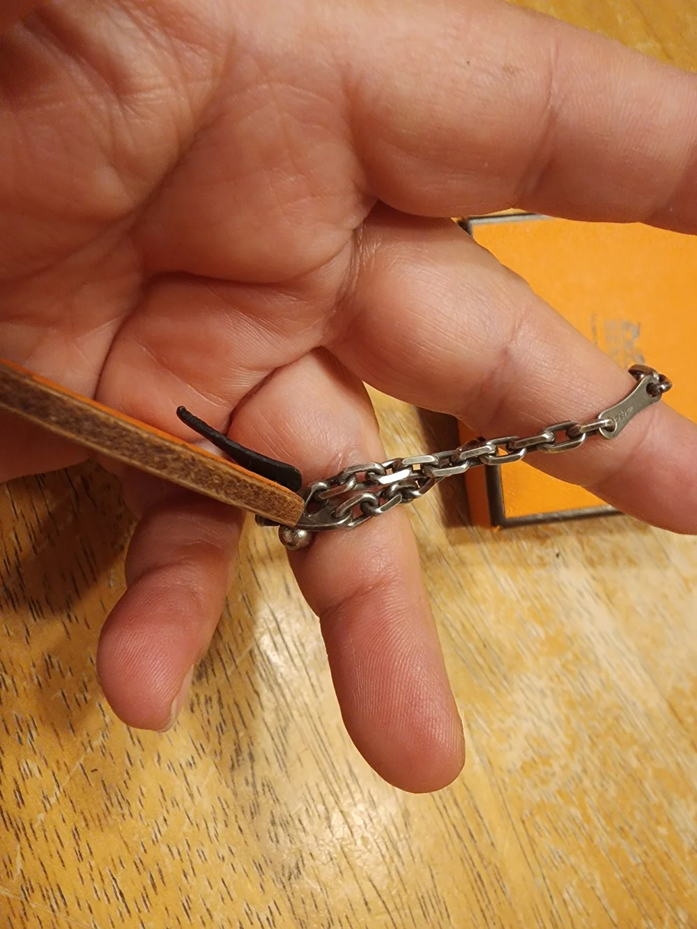 authentic Hermès orange fruit leather bag charm and keychain